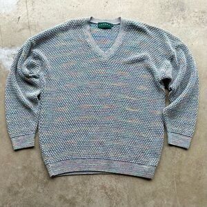Vintage Tundra Canada Sweater 3D Knit Multi Color V Neck XL 90s Cosby Rainbow